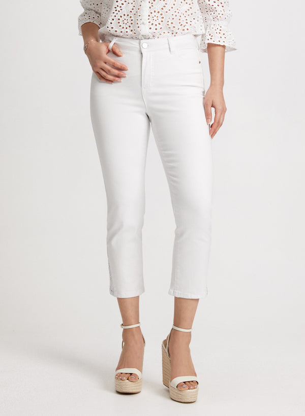 laura Rhinestone Trim Slim Leg Jeans