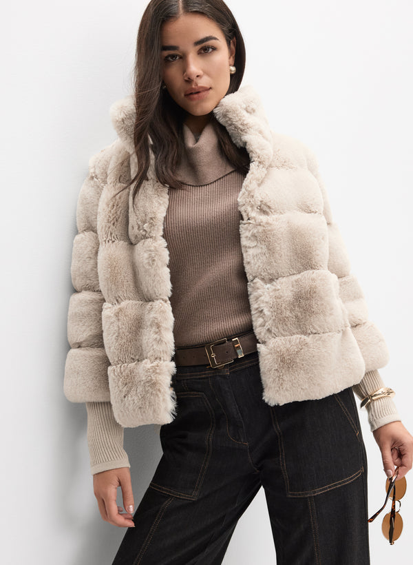 laura Ribbed Faux Fur Coat