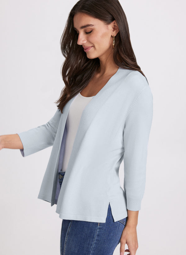 Laura Ribbed Trim Open-Front Cardigan