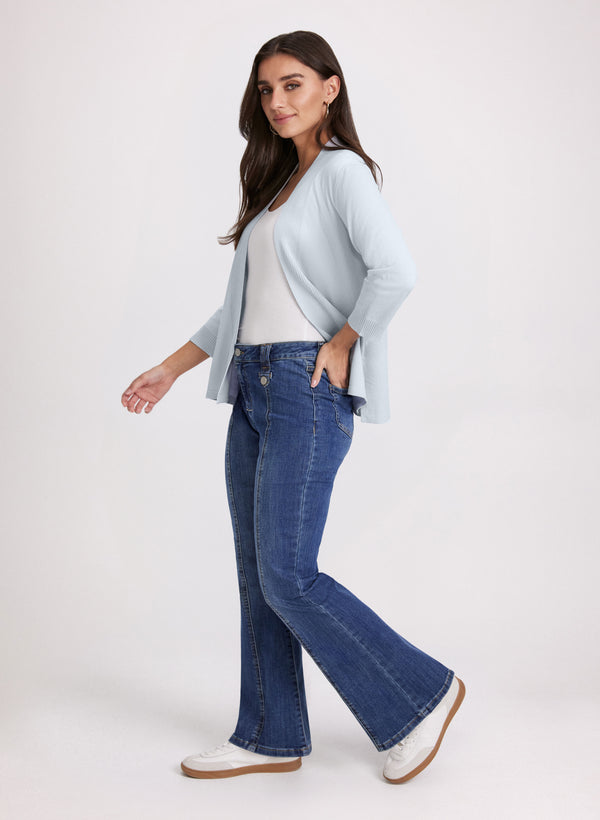 Laura Ribbed Trim Open-Front Cardigan