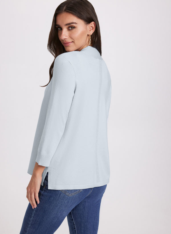 Laura Ribbed Trim Open-Front Cardigan