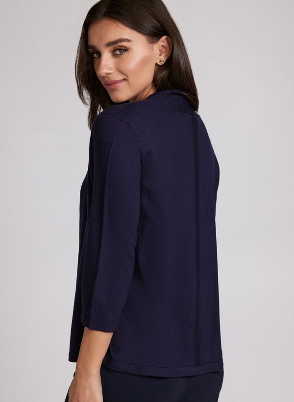 Laura Ribbed Trim Open-Front Cardigan