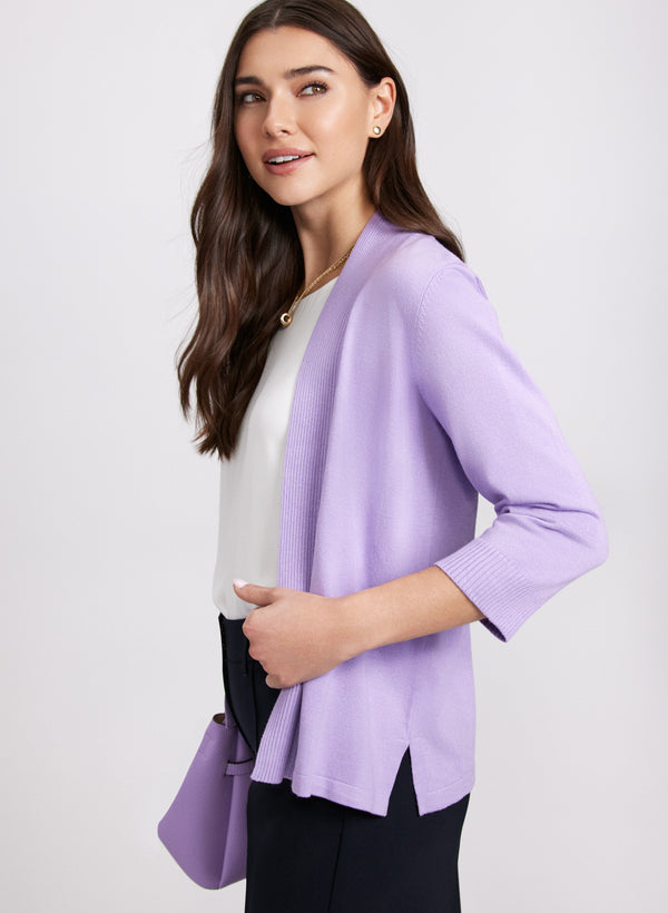 Laura Ribbed Trim Open-Front Cardigan