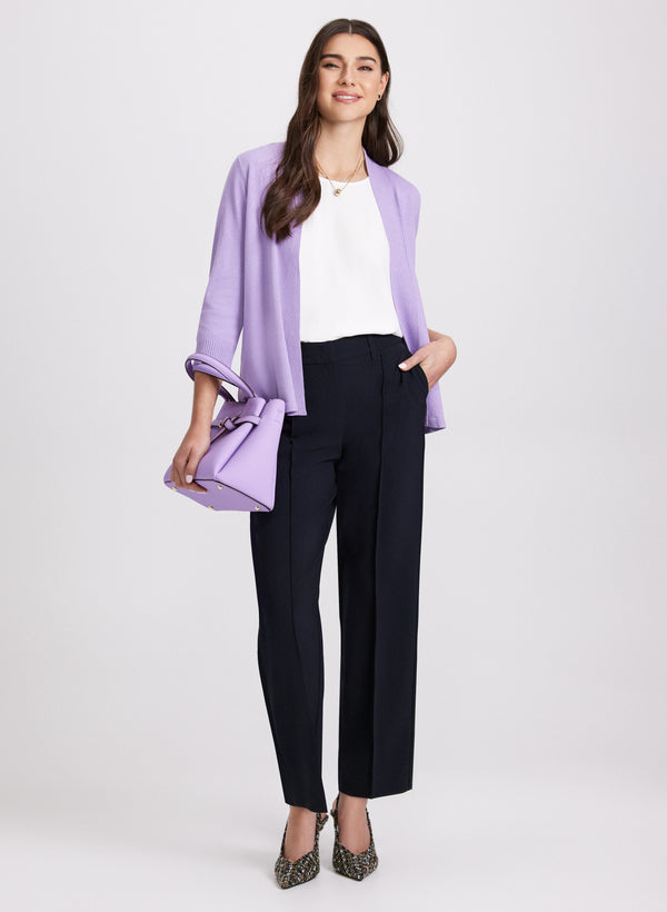 Laura Ribbed Trim Open-Front Cardigan