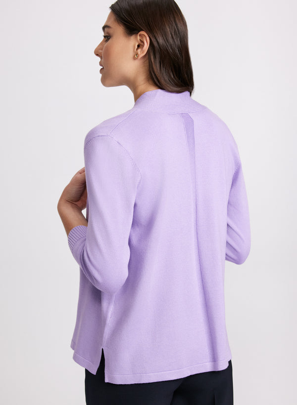 Laura Ribbed Trim Open-Front Cardigan