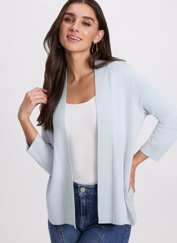 laura Ribbed Trim Open-Front Cardigan