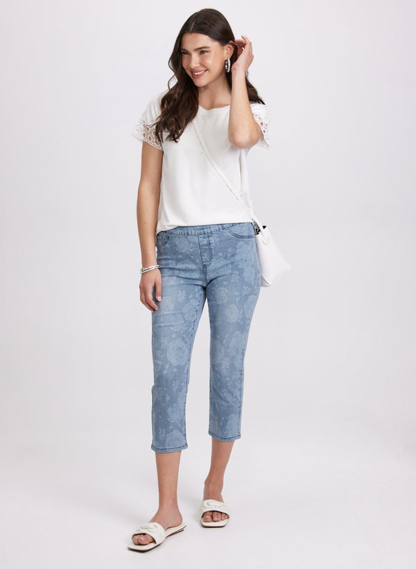 Laura Rose Print Denim Capris