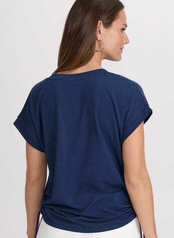 Laura Ruched Rhinestone Detail T-Shirt