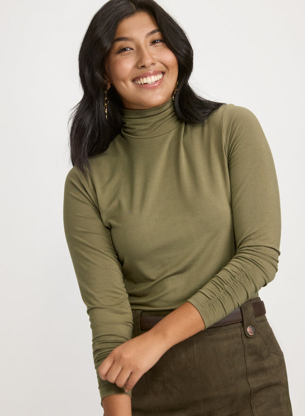 laura Ruched Turtleneck Top