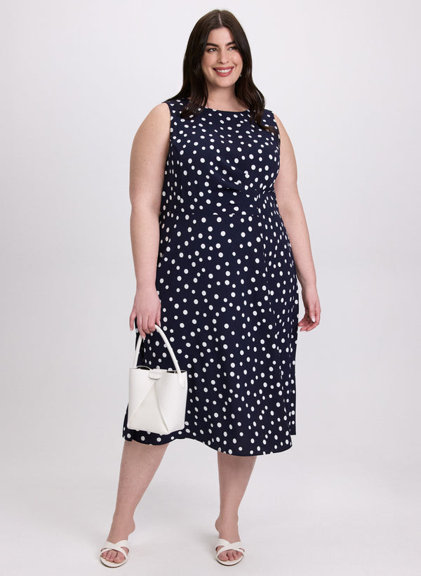 laura Ruched Waist Polka Dot Dress