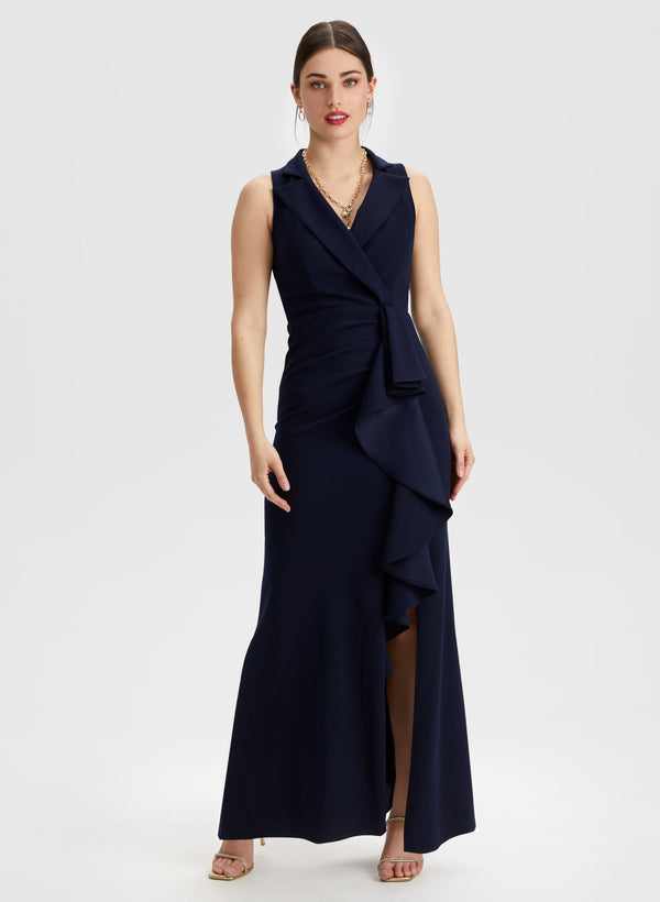 laura Ruffle Detail Tuxedo Dress