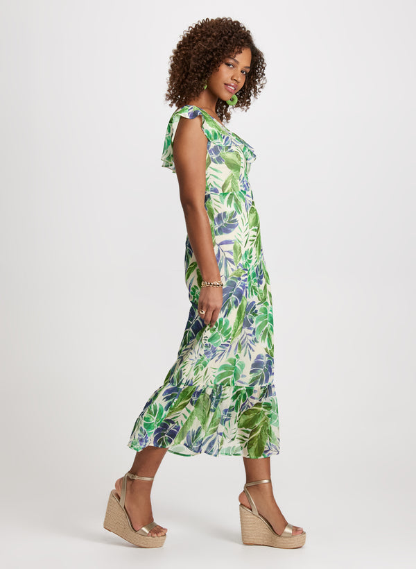 Laura Ruffled Leaf Print Maxi Dress