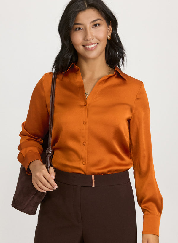 laura Satin Button-Down Blouse