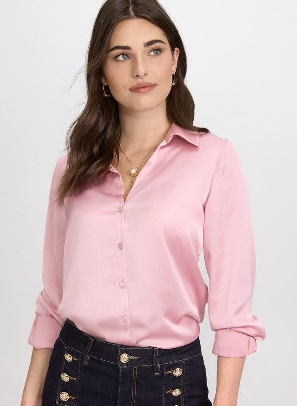 laura Satin Button-Down Blouse