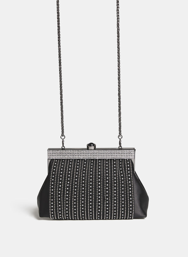 laura Satin Rhinestone Clutch
