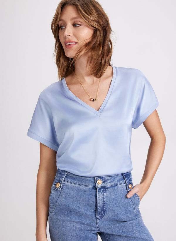 laura Satin V-Neck Blouse