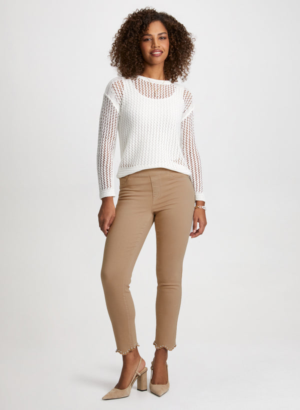 Laura Scalloped Hem Pull-On Denim Pants
