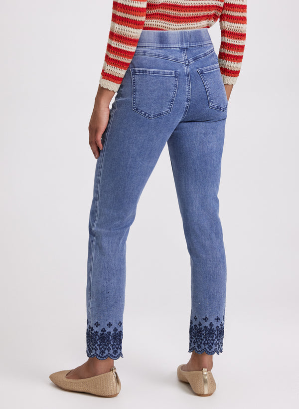 Laura Scalloped Hem Straight-Leg Jeans