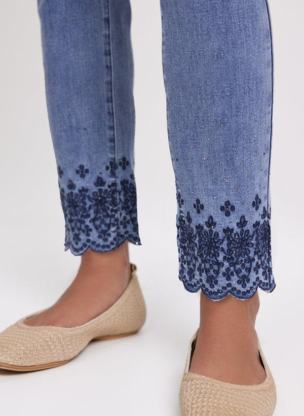 Laura Scalloped Hem Straight-Leg Jeans