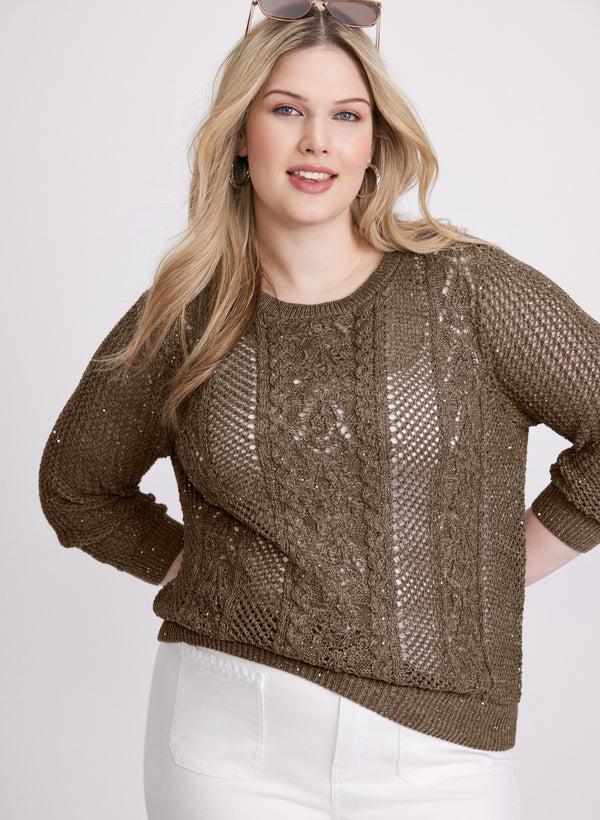 laura Sequin Detail Openwork Sweater