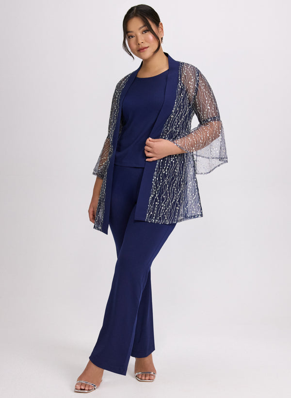 laura Sequined Mesh Jacket Top & Pants Set