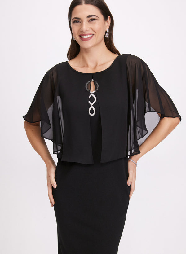 Laura Sheer Capelet Overlay Dress