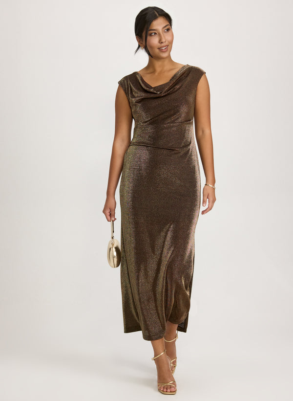 laura Shimmer Cowl Neck Dress