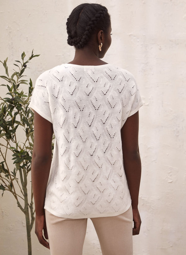 Laura Short Sleeve Pointelle Knit Top