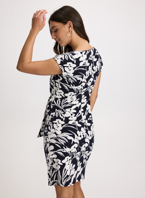 Laura Side-Tucked Leaf Print Dress
