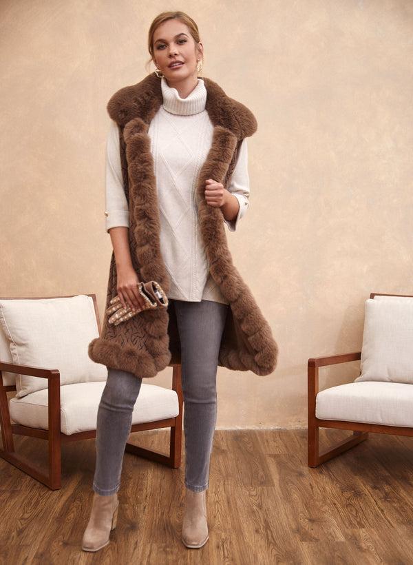 Laura Sleeveless Faux Fur Poncho
