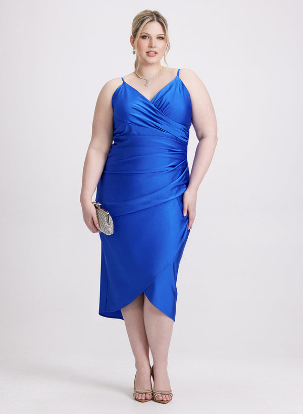 laura Sleeveless Ruched Wrap-Over Dress