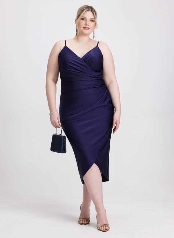 laura Sleeveless Ruched Wrap-Over Dress