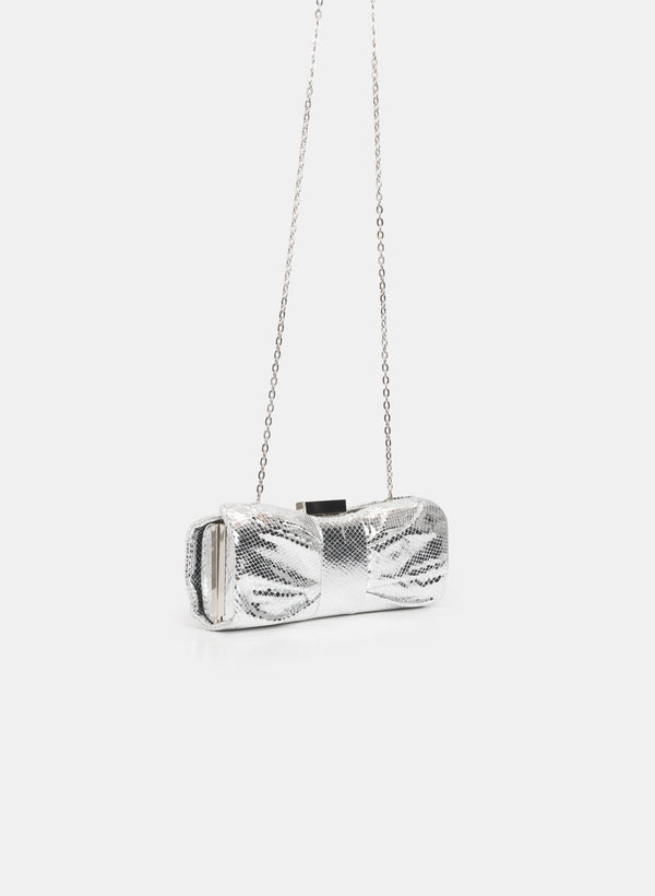 Laura Snakeskin Bow Clutch