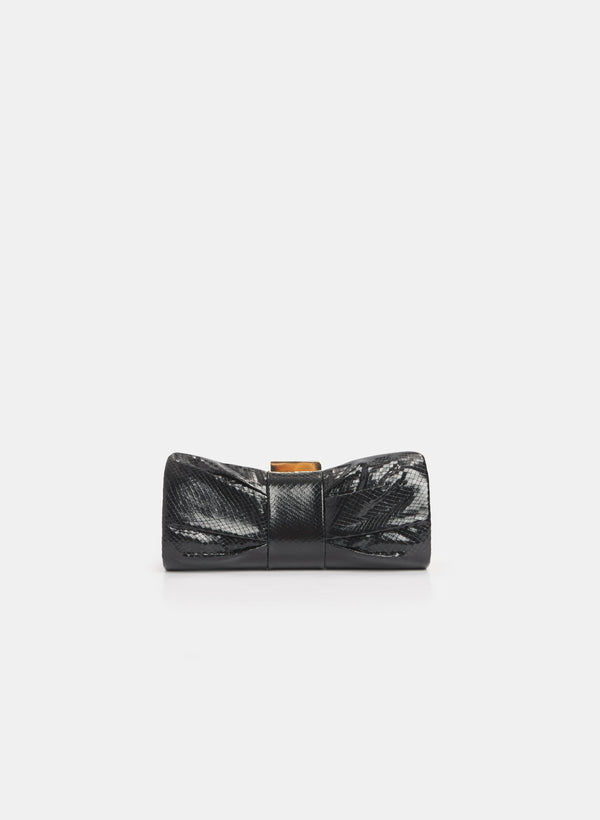 laura Snakeskin Bow Clutch