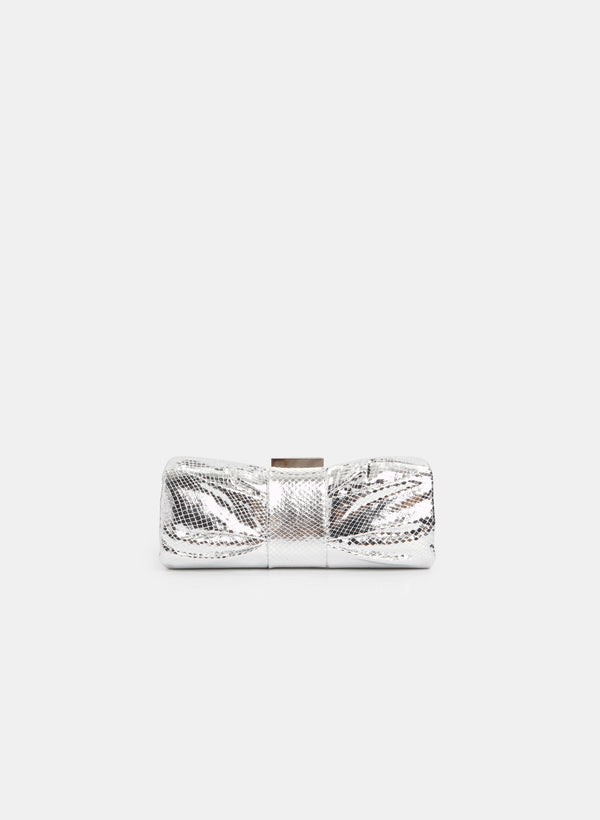 laura Snakeskin Bow Clutch