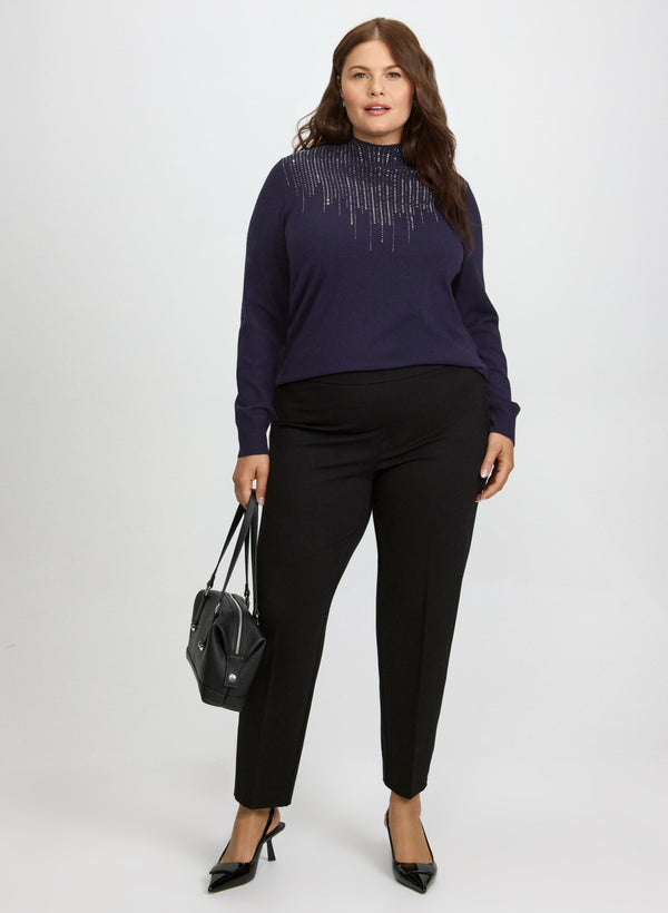 Laura Sofia Metallic Stitch Slim-Leg Pants