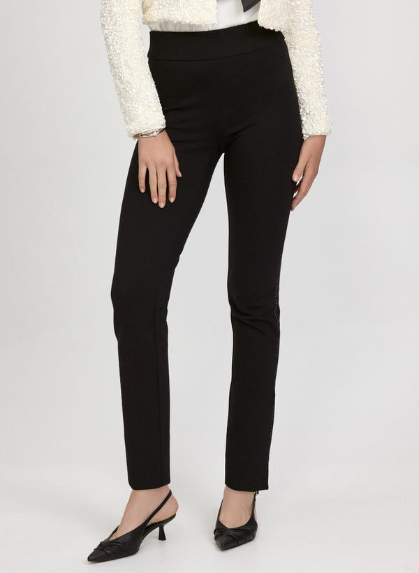 laura Sofia Metallic Stitch Slim-Leg Pants
