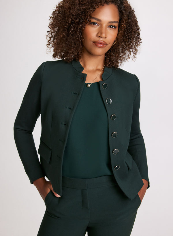 laura Stand Collar Button-Down Jacket