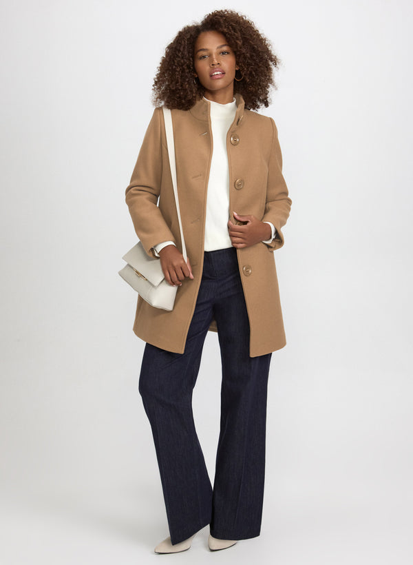 Laura Stand Collar Stretch-Wool Coat