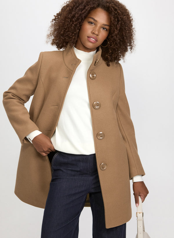laura Stand Collar Stretch-Wool Coat
