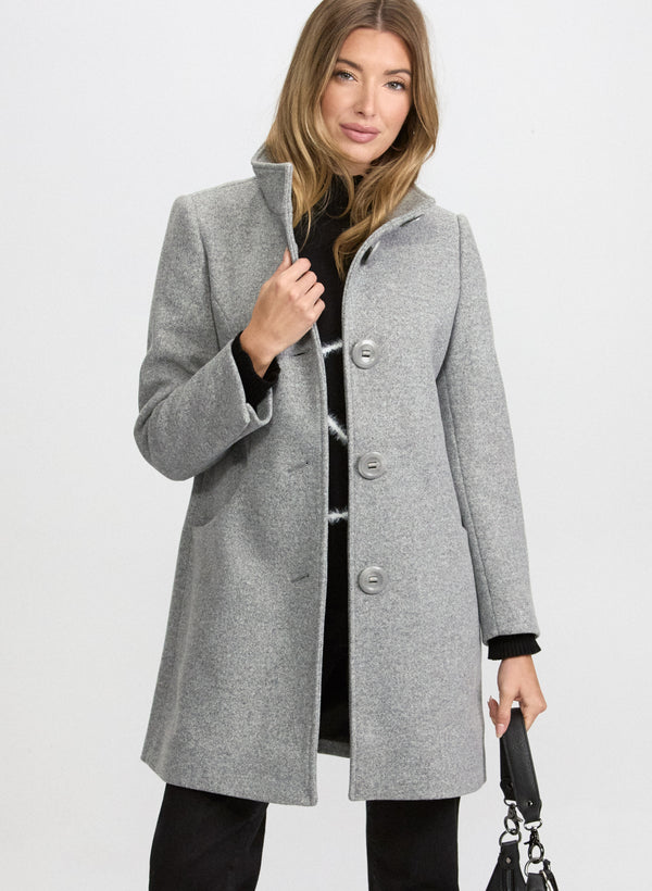laura Stand Collar Stretch-Wool Coat