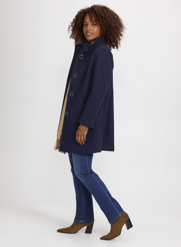 Laura Stand Collar Stretch-Wool Coat