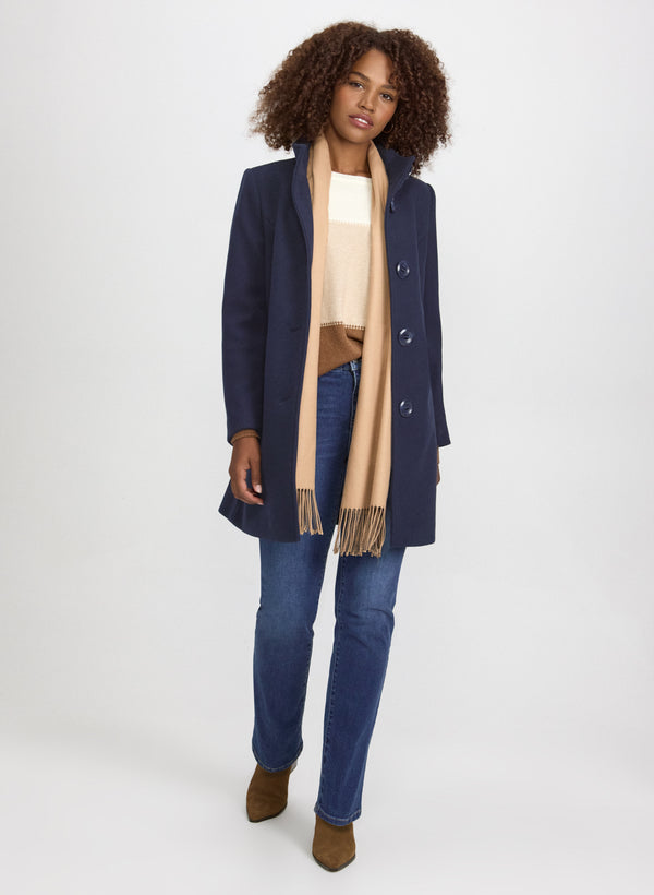 Laura Stand Collar Stretch-Wool Coat