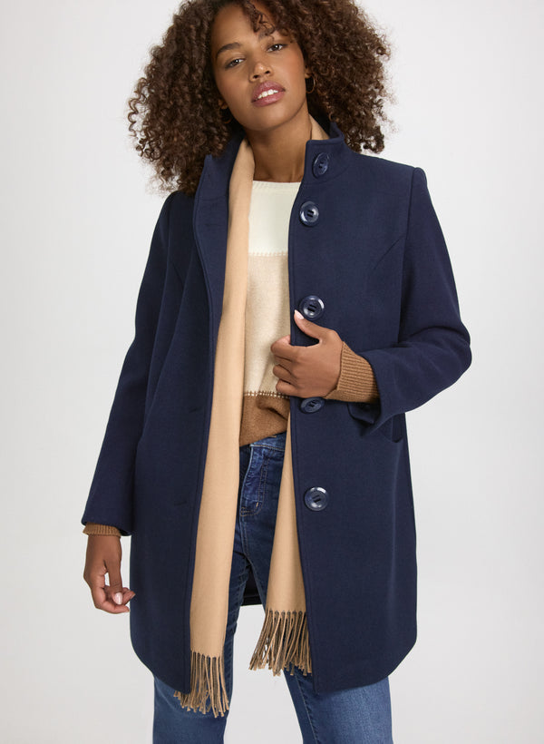 laura Stand Collar Stretch-Wool Coat