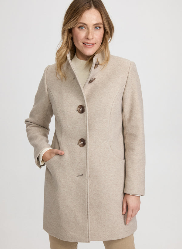 laura Stand Collar Stretch-Wool Coat