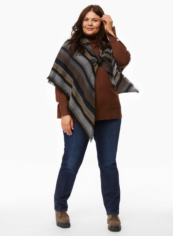 Laura Stripe Print Poncho