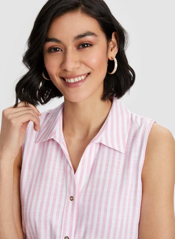 Laura Stripe Print Shirt Collar Blouse