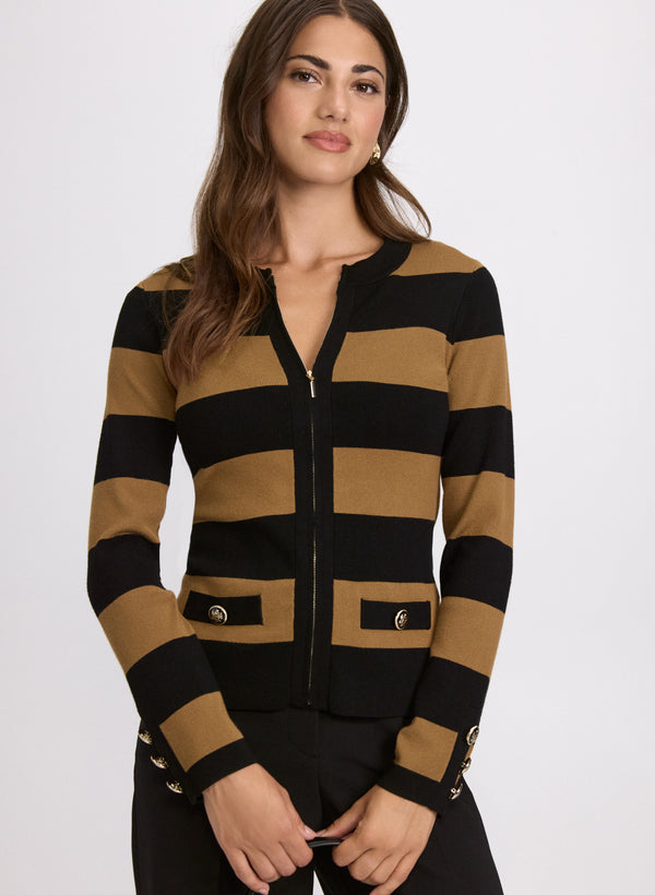 laura Stripe Zip Cardigan