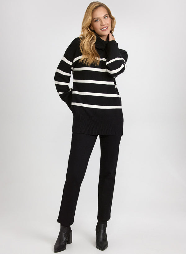 Laura Striped Cowl Neck Tunic Sweater