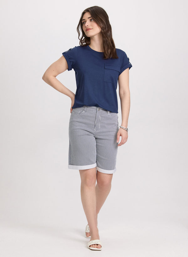 Laura Striped Jean Shorts